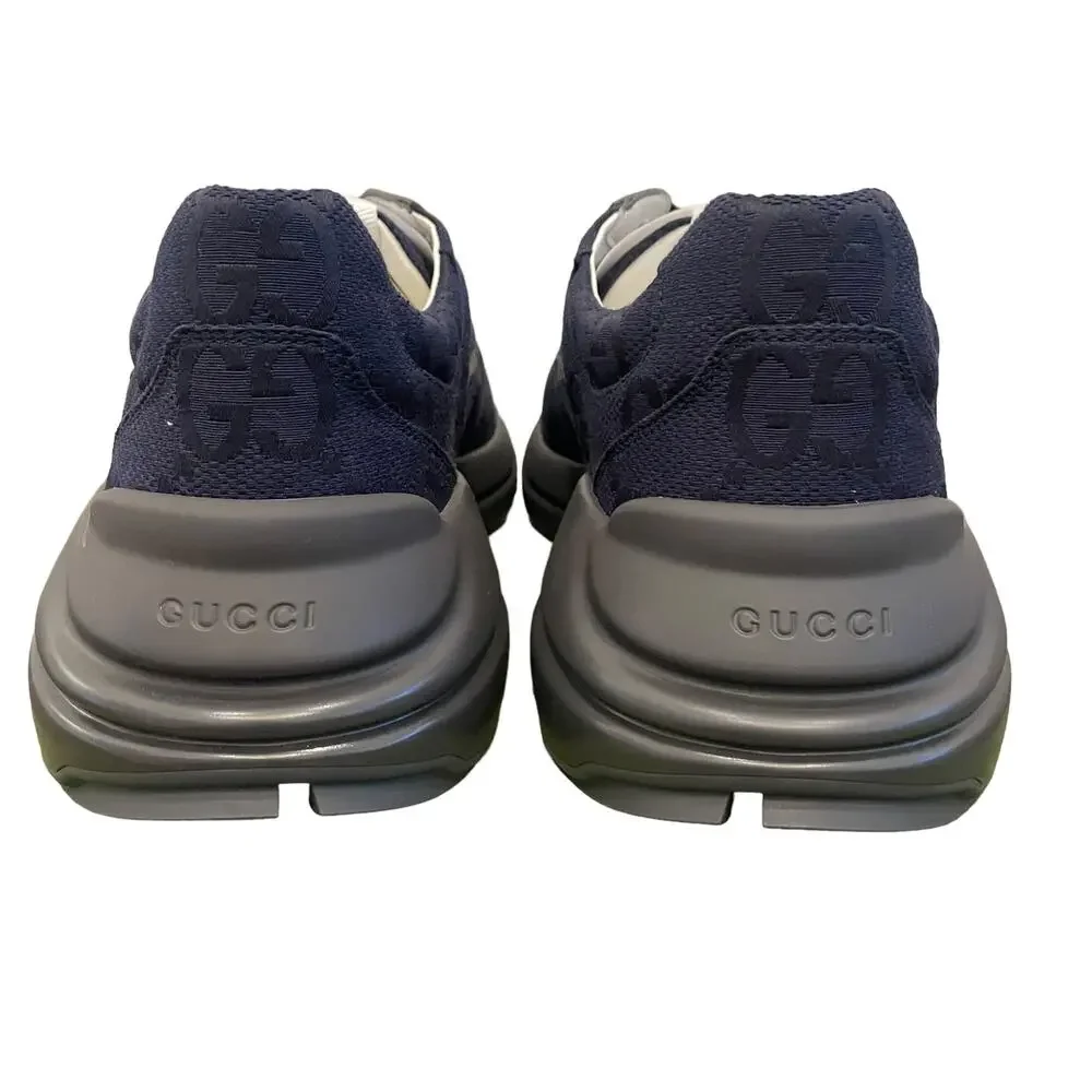 GUCCI GG Supreme Rhython Sneakers Navy Blue Gray Canvas Men's 11 | US 11.5 New